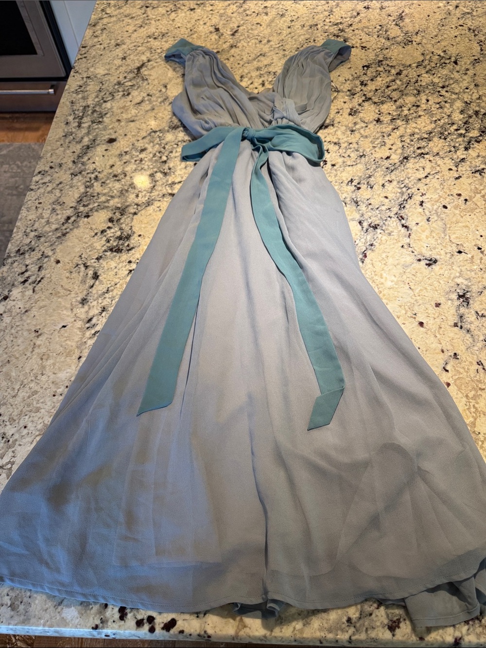 ModCloth Light Blue Sleeveless Chiffon Maxi Dress with Waist Sash